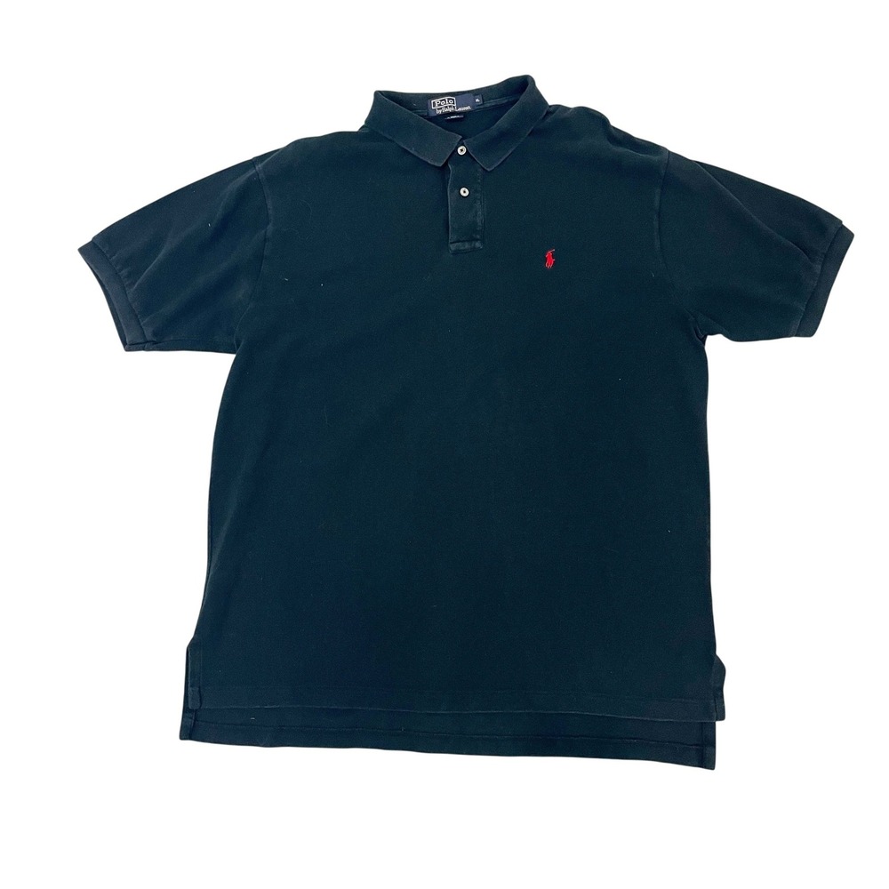Vtg Polo Ralph Lauren Mens XL Black Short Sleeve Pique Polo Shirt Red Pony Logo